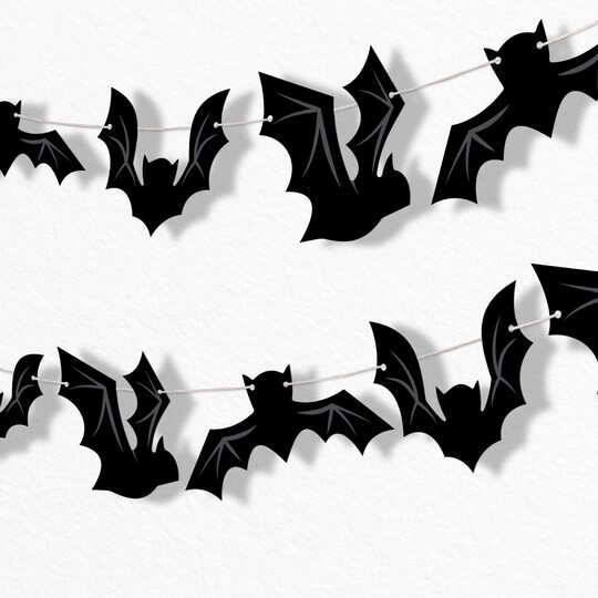Big Dot of Happiness; Big Dot of Happiness Black Bats Garland Banner, Halloween Party Decorations Backdrop, 30 Feet of Cord, 15 Paper Bat Shapes; Category:Banners; Image:1